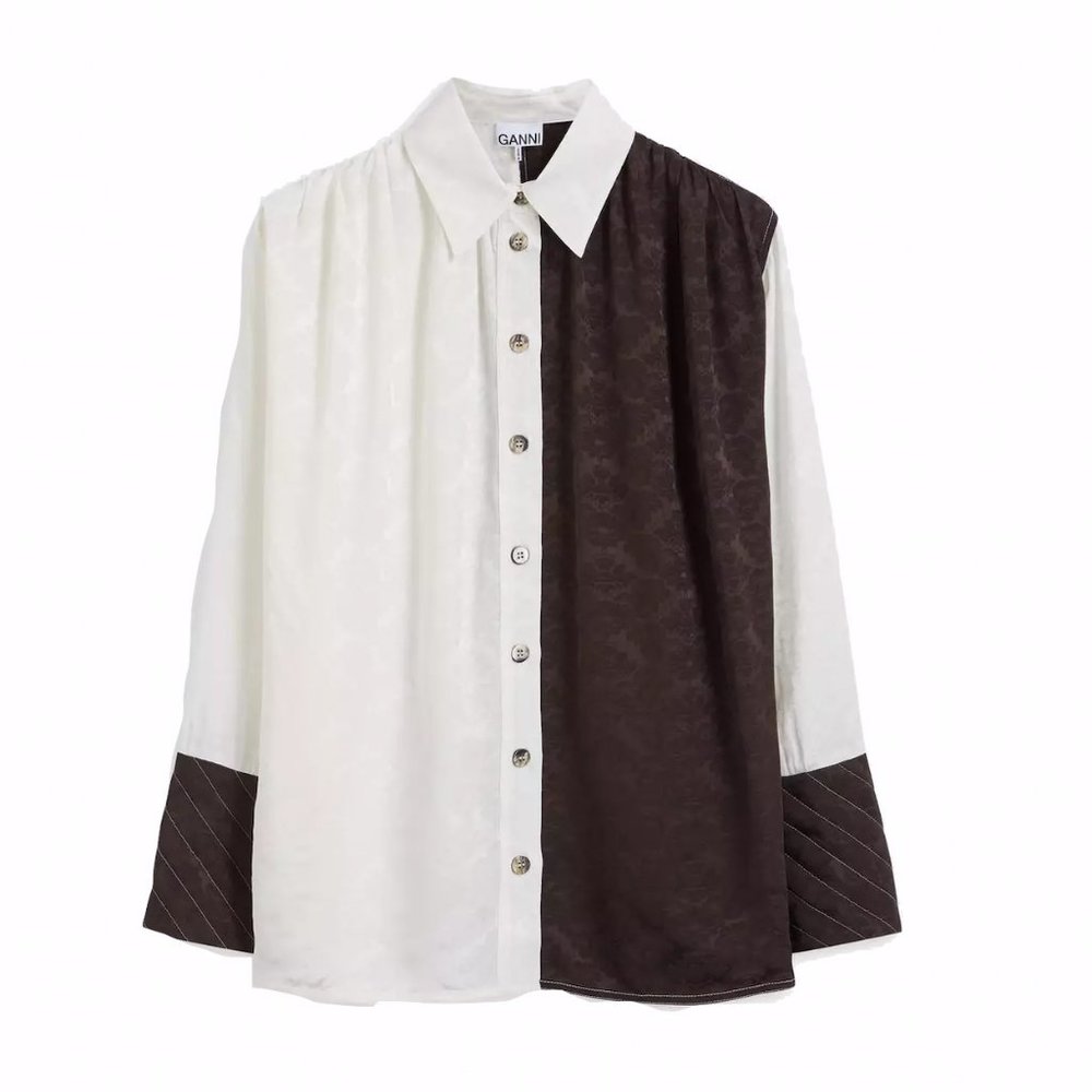 Ganni Two-Tone Floral-Jacquard Shirt